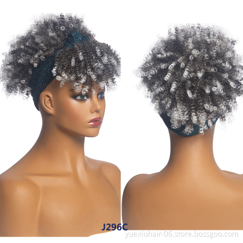 Wholesale Fashion Headbands Black Short Afro Wig Synthetic Braiding Wigs African Kinky Curly Box Wrap Puff Turban Hair